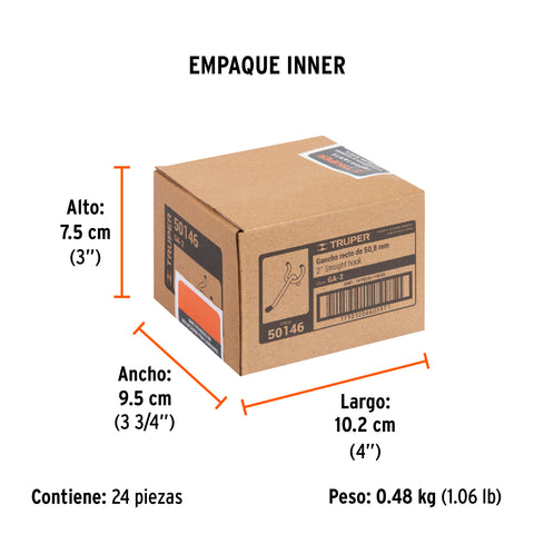 Gancho recto de 2' para perfocel y panel ranurado, Truper | GA-2 | 50146