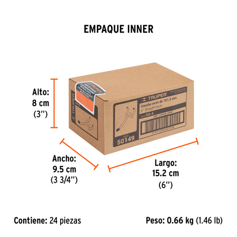 Gancho recto de 4' para perfocel y panel ranurado, Truper | GA-4 | 50149