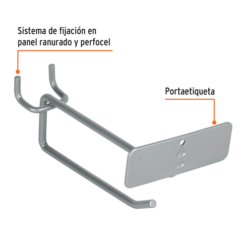 Gancho recto 4' con portaetiqueta para perfocel y ranurado | GA-4X | 50150