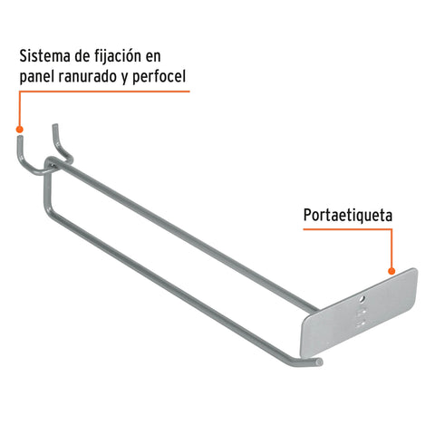 Gancho recto 9' con portaetiqueta para perfocel y ranurado | GA-9X | 50156