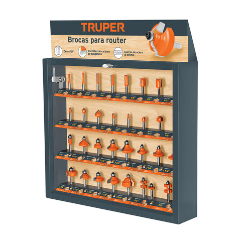 Exhibidor con 30 brocas para router, Truper | EXMO-ROU | 55218
