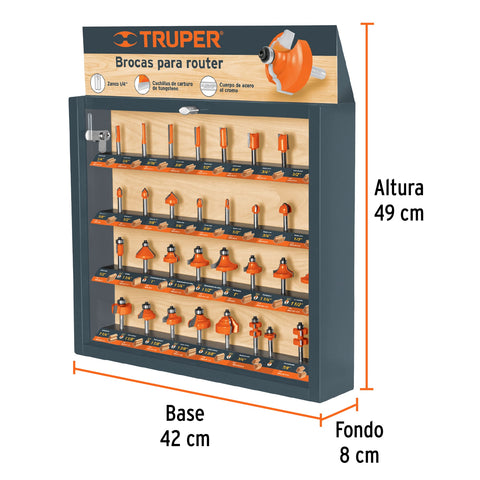 Exhibidor con 30 brocas para router, Truper | EXMO-ROU | 55218