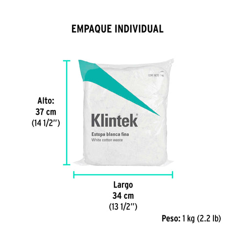 Bolsa de 1 kg de estopa extra fina, color blanco, KLINTEK | ESTO-1B | 57000