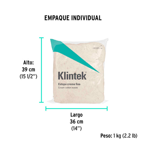 Bolsa de 1 kg de estopa extra fina, color crema, KLINTEK | ESTO-1C | 57001