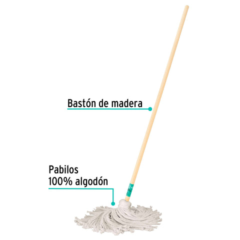 Trapeador tipo mechudo, 250 g con bastón de 120 cm, KLINTEK | MECH-250 | 57060