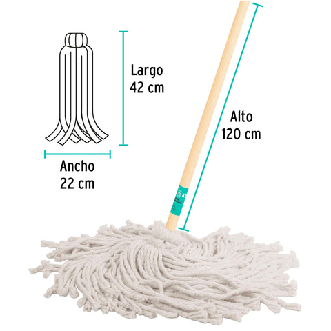 Trapeador tipo mechudo, 450 g con bastón de 120 cm, KLINTEK | MECH-450 | 57061