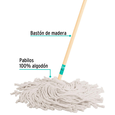 Trapeador tipo mechudo, 450 g con bastón de 120 cm, KLINTEK | MECH-450 | 57061