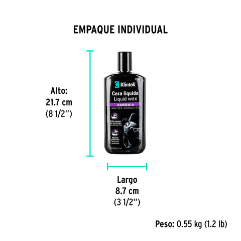 Cera líquida acrílica para auto, 473 ml, KLINTEK | EA-33 | 57090