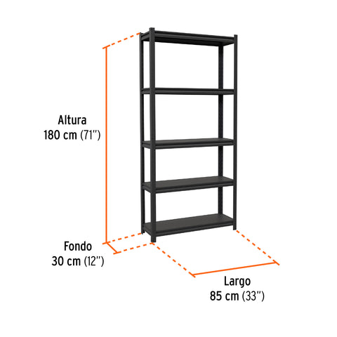 Estante metálico 5 repisas capacidad 80 Kg,180x30x85, TRUPER | ESTM-530 | 58000