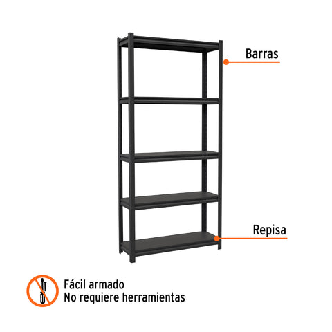 Estante metálico 5 repisas capacidad 80 Kg,180x30x85, TRUPER | ESTM-530 | 58000