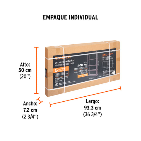 Estante metálico 5 repisas capacidad 80 Kg,180x30x85, TRUPER | ESTM-530 | 58000