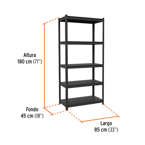 Estante metálico 5 repisas capacidad 80 Kg,180x45x85, TRUPER | ESTM-545 | 58003