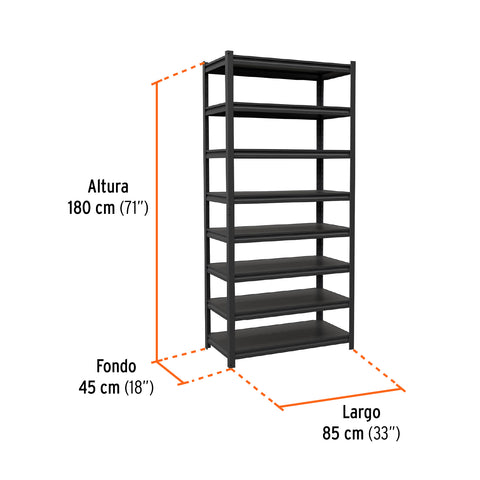 Estante metálico 8 repisas capacidad 80 Kg,180x45x85, TRUPER | ESTM-845 | 58004