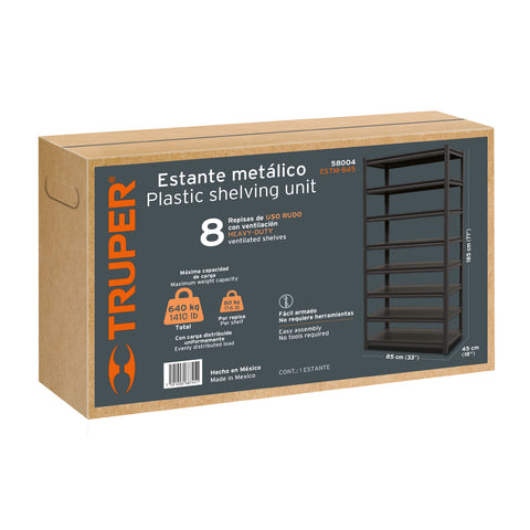 Estante metálico 8 repisas capacidad 80 Kg,180x45x85, TRUPER | ESTM-845 | 58004