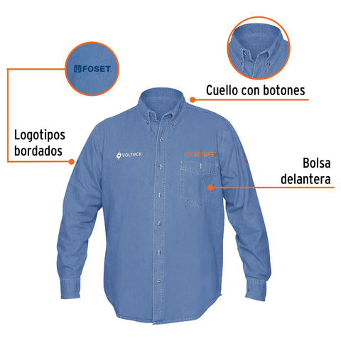 Camisa de mezclilla manga larga para hombre, M, Truper | CAM-MEZ-LM | 60337
