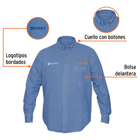 Camisa de mezclilla manga larga para hombre, EG, Truper | CAM-MEZ-LXL | 60339