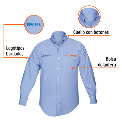 Camisa manga larga para hombre, azul, G, Truper | CAM-AZ-LL | 60346