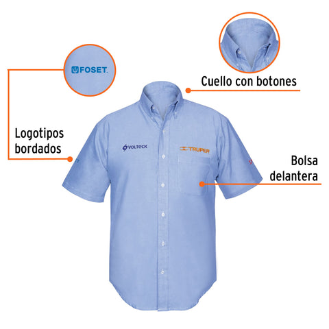 Camisa manga corta para hombre, azul, M, Truper | CAM-AZ-CM | 60349