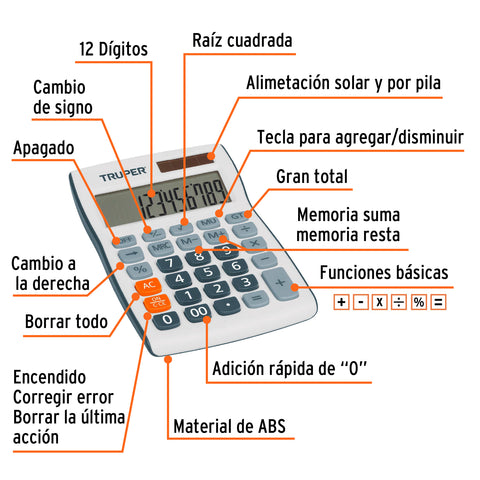 Calculadora de escritorio 15 cm, Truper | CALC-15E | 60481