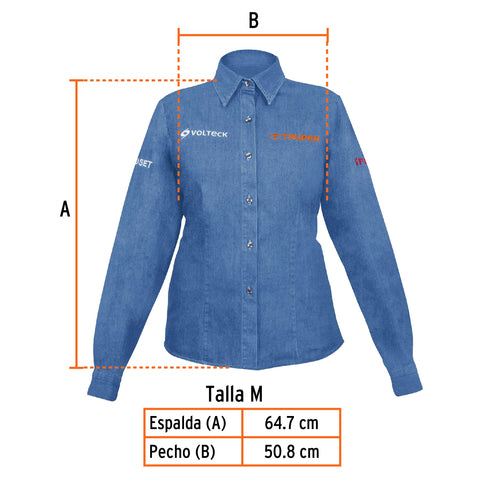 Camisa de mezclilla manga larga para mujer, M, Truper | CAM-MEZ-DLM | 62107