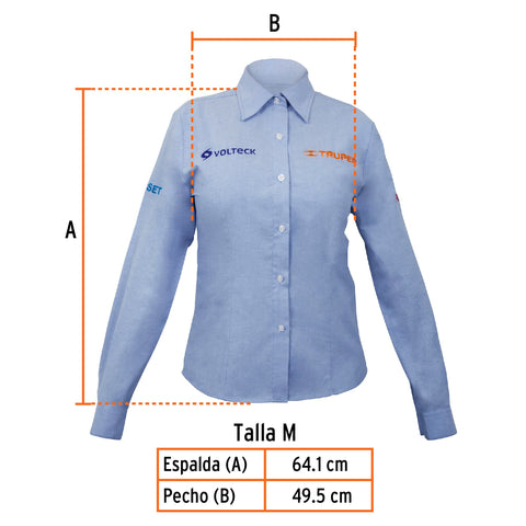 Camisa manga larga para mujer, azul, M, Truper | CAM-AZ-DLM | 63102