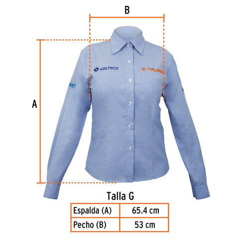 Camisa manga larga para mujer, azul, G, Truper | CAM-AZ-DLL | 63103