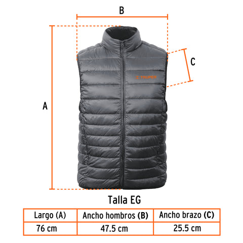 Chaleco de plumas ligero para hombre, gris, EG, TRUPER | CHA-GC-XG | 65009
