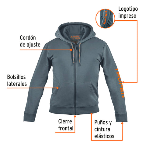 Sudadera gris para caballero, talla CH, Truper | SUD-GC-CH | 65031