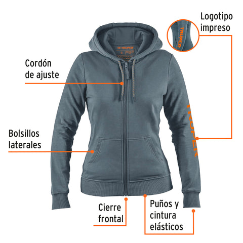 Sudadera gris para dama, talla CH, Truper | SUD-GD-CH | 65035