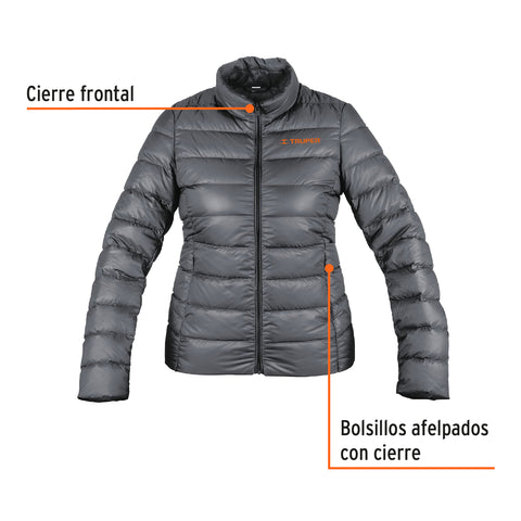 Chamarra de plumas ligera para mujer, gris, G, TRUPER | CHAM-GD-G | 66006