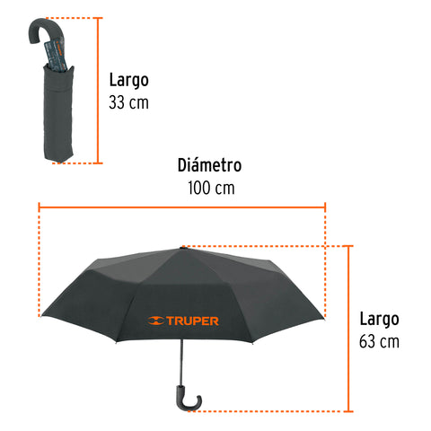 Paraguas compacto de 100 cm, Truper | PARAG-95 | 66074