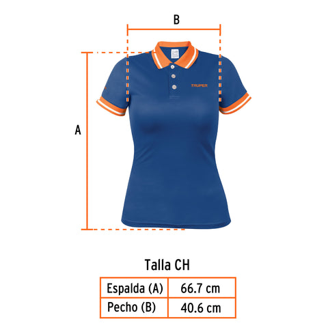 Playera polo performance para mujer, azul, CH, Truper | DRY-AD-C | 69970