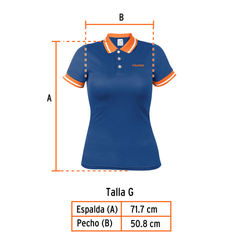Playera polo performance para mujer, azul, G, Truper | DRY-AD-G | 69972