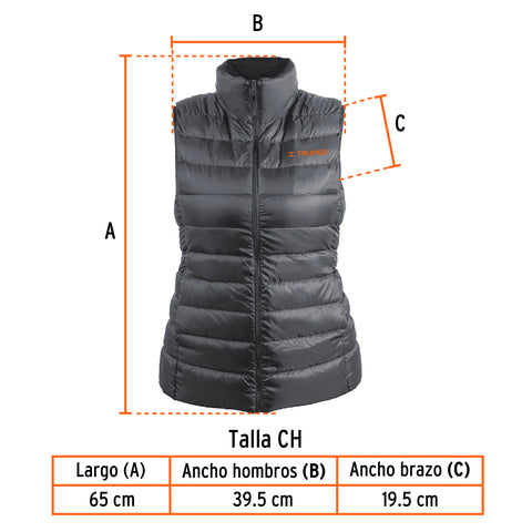 Chaleco de plumas ligero para mujer, gris, CH, TRUPER | CHA-GD-C | 69993