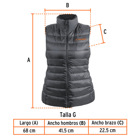 Chaleco de plumas ligero para mujer, gris, G, TRUPER | CHA-GD-G | 69995