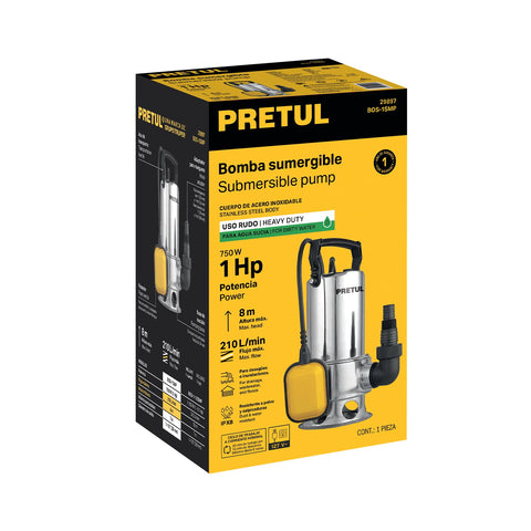 Bomba sumergible acero inoxidable, agua sucia, 1HP, PRETUL | BOS-1SMP | 29897