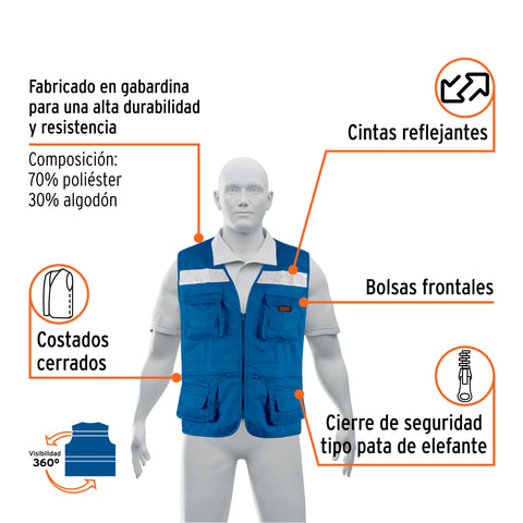 Chaleco brigadista reforzado, azul rey, M, TRUPER EXPERT | CHS-950AR-M | 104168