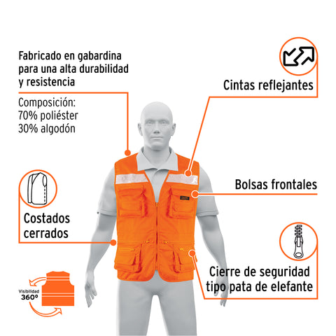 Chaleco brigadista reforzado, naranja, XG, TRUPER EXPERT | CHS-950N-XL | 104167