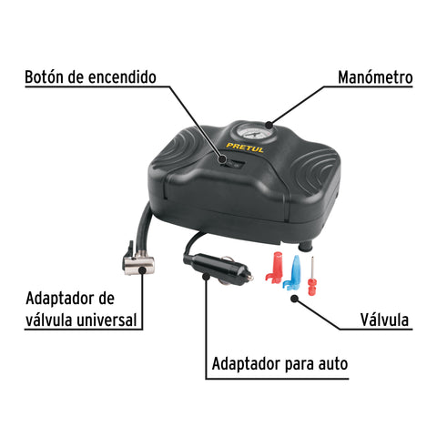 Inflador portátil para auto, 12 V, PRETUL | COMP-12P | 21689
