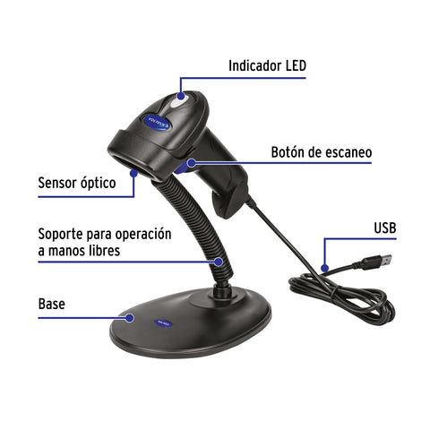 Lector de código de barras 1D, alámbrico, USB, VOLTECK | PDV-11L | 44189