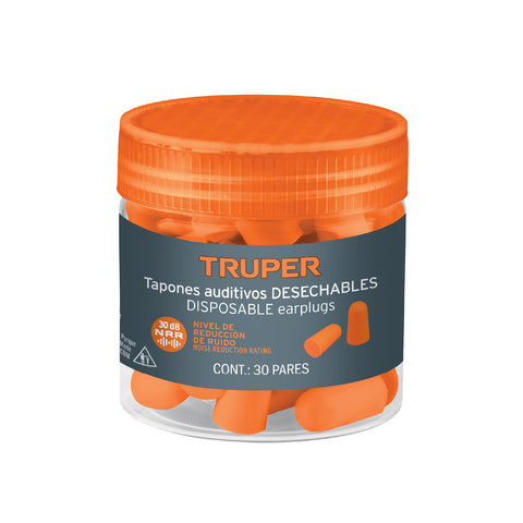 Bote con tapones auditivos desechables de espuma, 30 pares | TA-30D | 104117