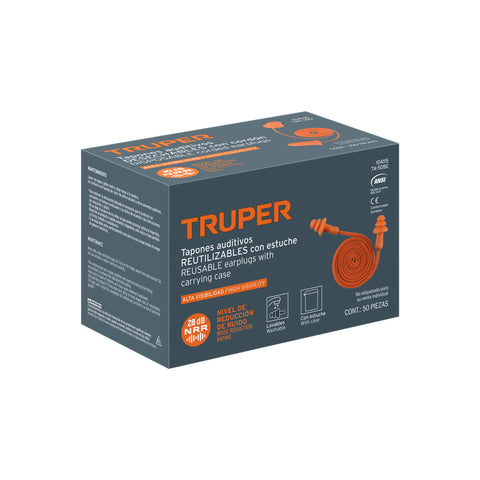Tapón auditivo reutilizable barrera c/cordón-estuche, 50 pz | TA-50BE | 104115
