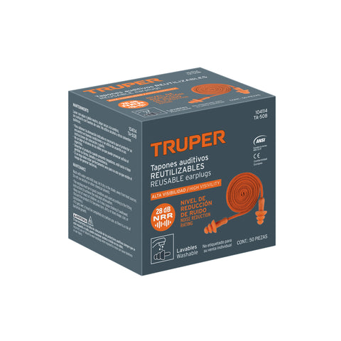 Tapón auditivo reutilizable triple barrera c/cordón, 50 pz | TA-50B | 104114