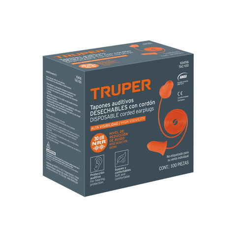 Tapón auditivo desechable de espuma con cordón, 100 pz | TAC-100 | 104116