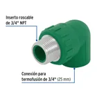 Codo 90° PPR,  3/4', rosca macho con inserto metálico, FOSET 2