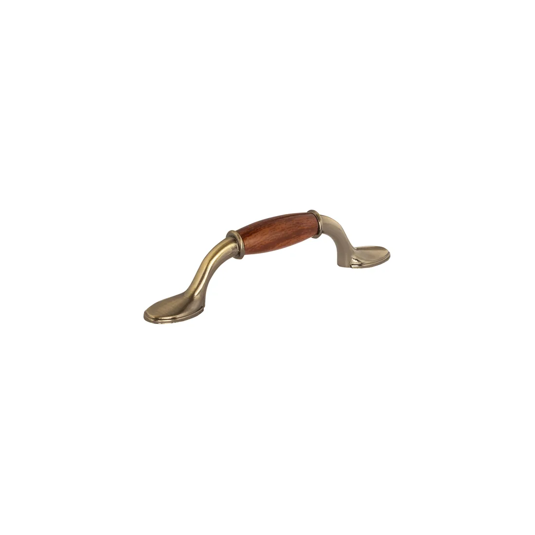Jaladera metálica 76 mm, inserto tipo madera, latón antiguo