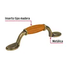Jaladera metálica 76 mm, inserto tipo madera, latón antiguo 3