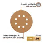 Paquete con 5 discos de lija 5' grano 150, 8 perforaciones 2