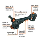 Esmeriladora 4-1/2', 20V, int. paleta, 1 batería 4Ah, MAX 2