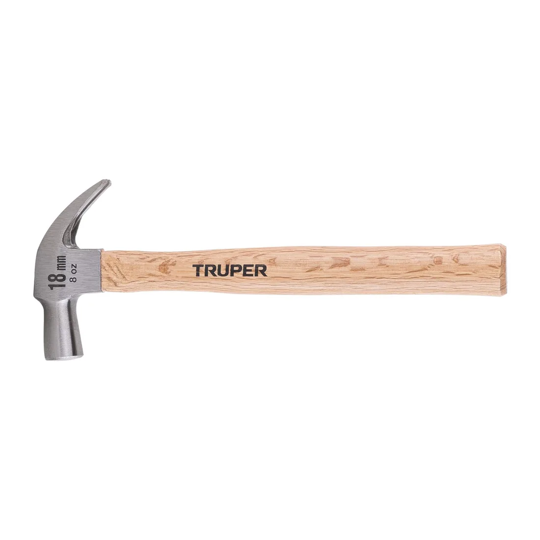 Martillo cabeza cónica 18 mm uña curva, mango madera, TRUPER